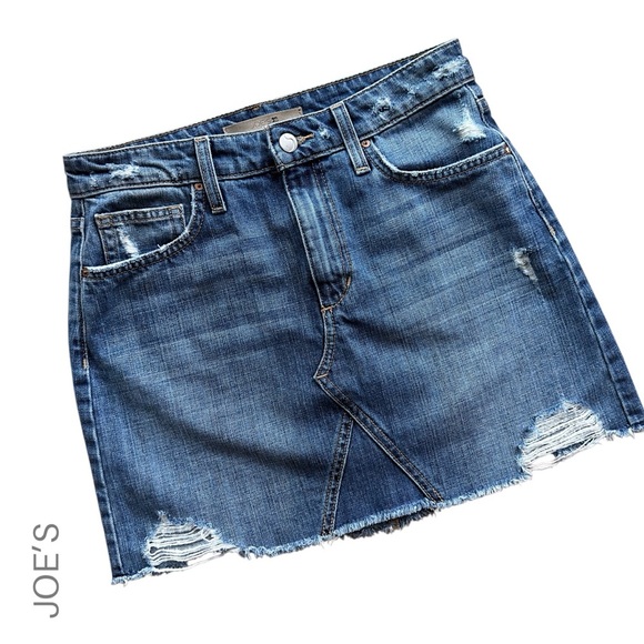 JOE’S JEANS | DISTRESSED CUTOFF HIGH WAIST DENIM MINI SKIRT | SIZE: 26 - Picture 1 of 10